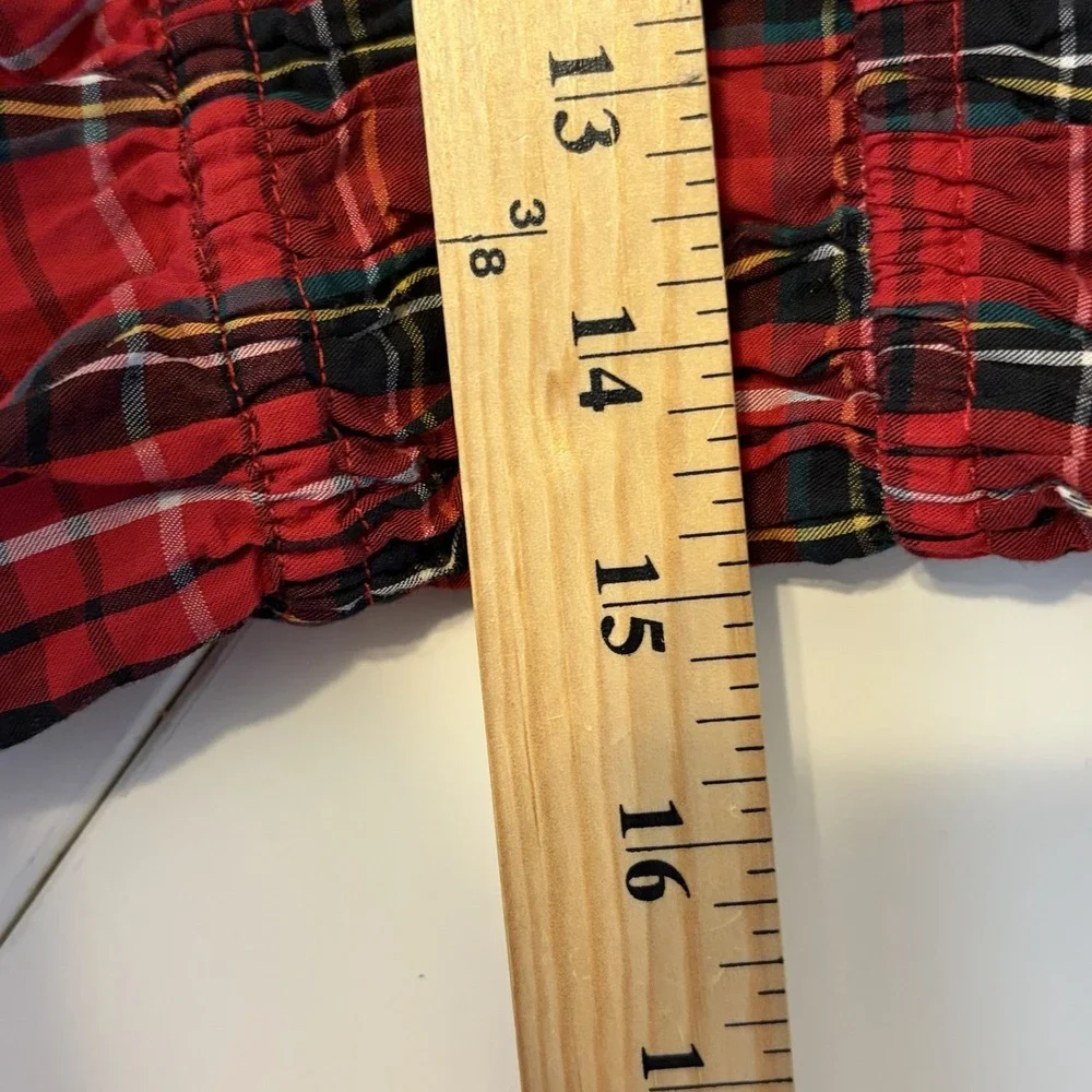 Old Navy Tartan Plaid Puff Sleeve Top Womens M Preppy Holiday Heritage Peplum